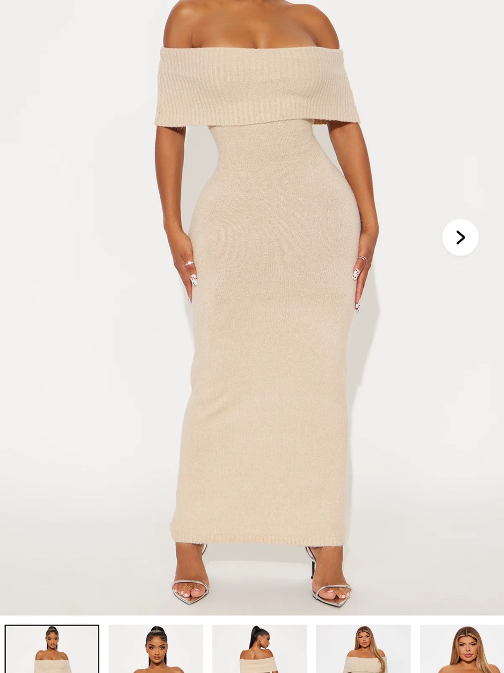 Off-Shoulder Beige Knit Maxi Dress - NWT